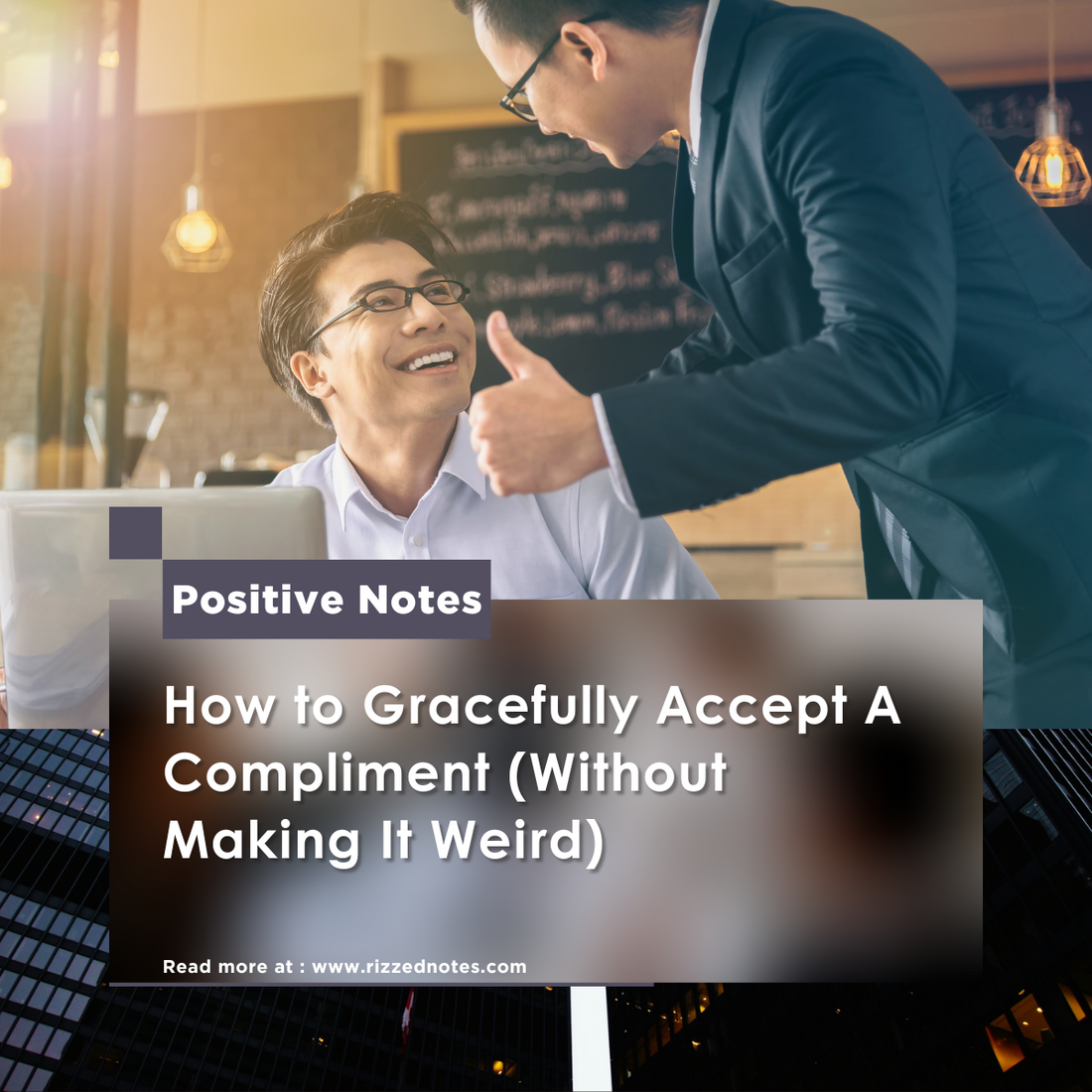 One man giving another a thumbs up in an office setting