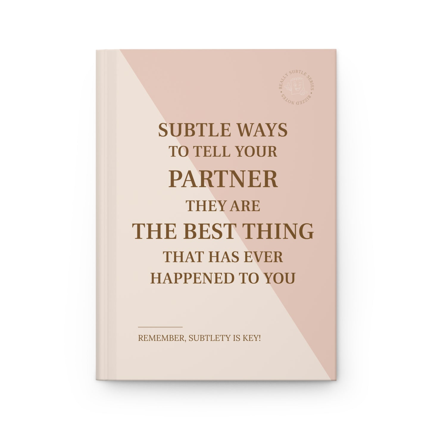 Book cover with text on a pink and beige background