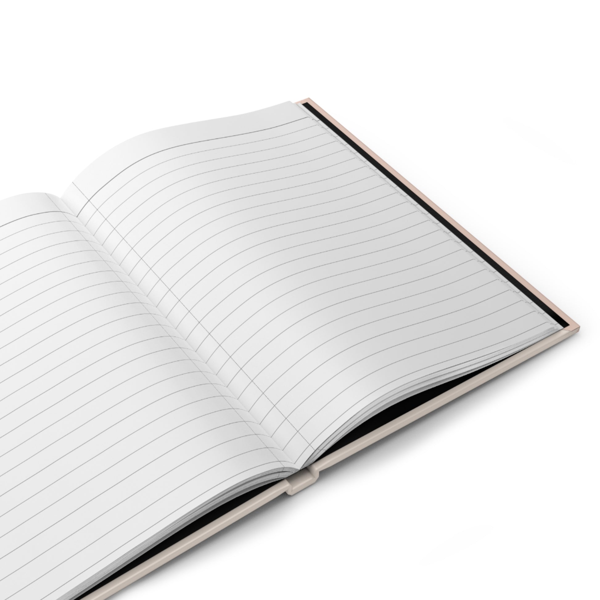 Open notebook with lined pages on a white background