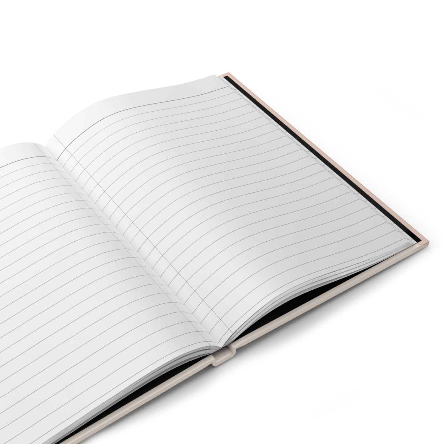 Open notebook with lined pages on a white background