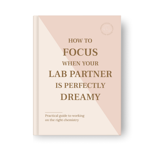 Book cover with text 'How to Focus When Your Lab Partner is Perfectly Dreamy' on a light pink background
