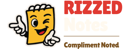 Cartoon character with a yellow face and white gloves, next to the words 'Rizzed Notes' and 'Compliment Noted'.