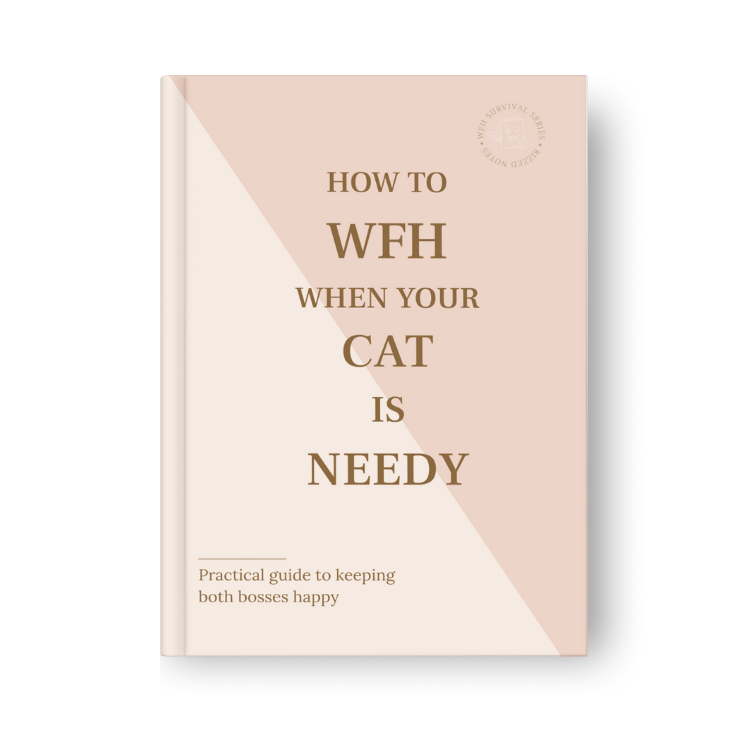 Book cover with text 'How to WFH When Your Cat is Needy' on a pink and beige background