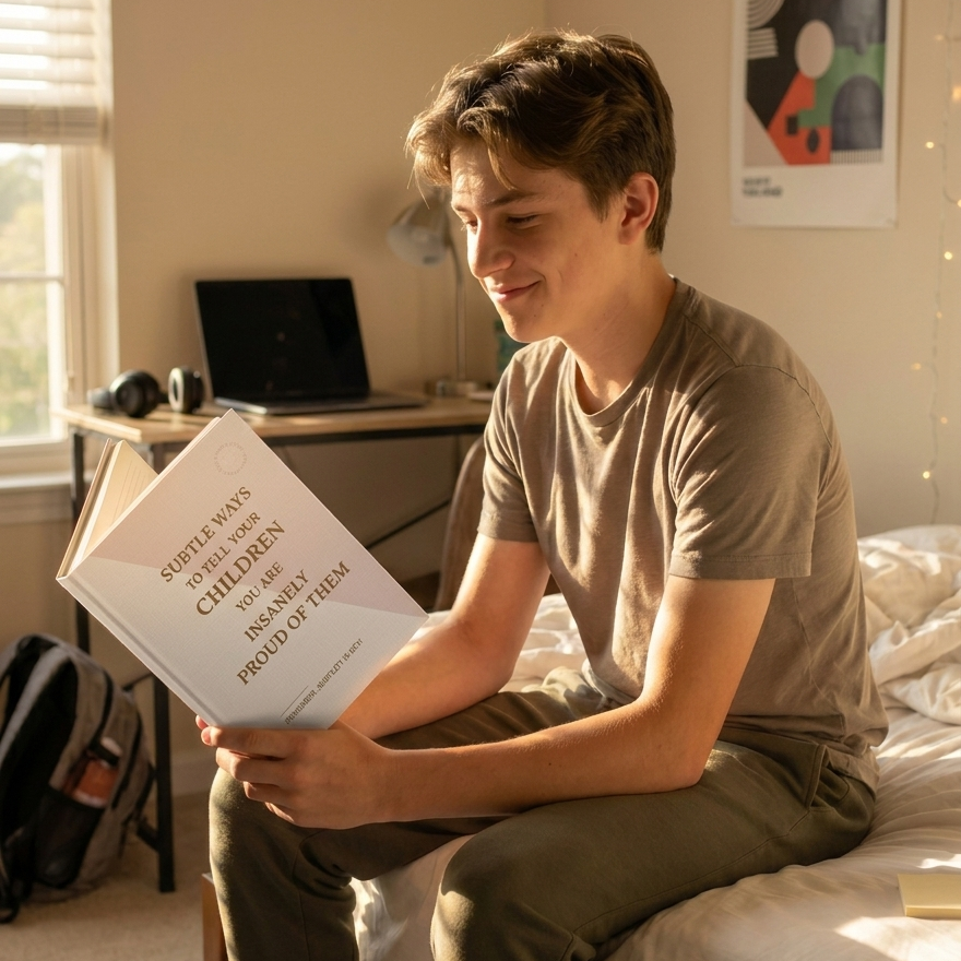 Young man reading a book in a bedroom
